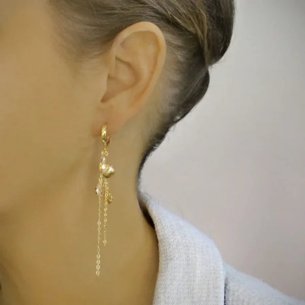 18K gold plated hoop earrings with crystal drops and seashells